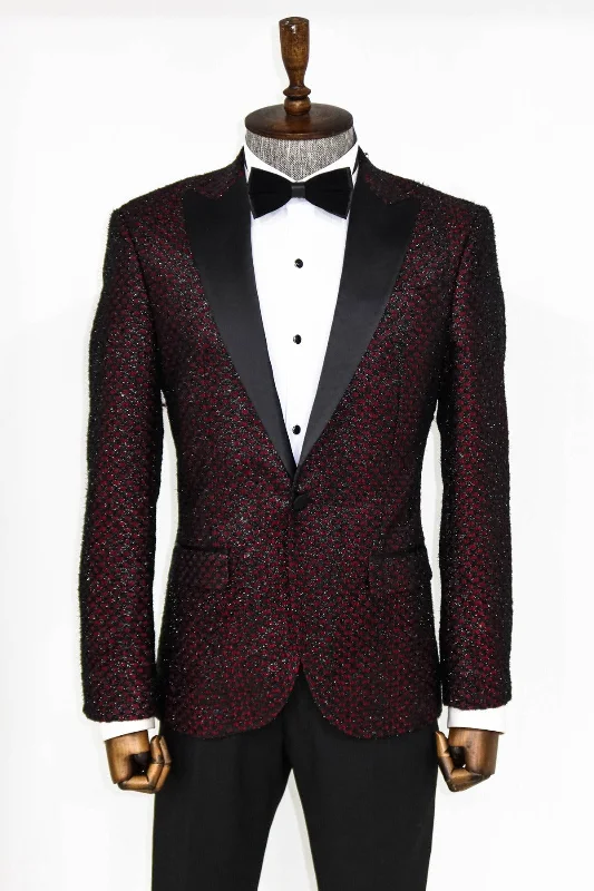 Street Hoodies Fancy Custom Made Wine  Slim Jacket With Black Lapel