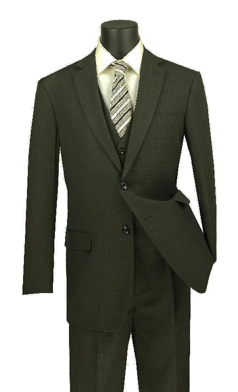 Suede Jackets Olympic Collection Glen Plaid Regular Fit Suit 3 Piece Olive