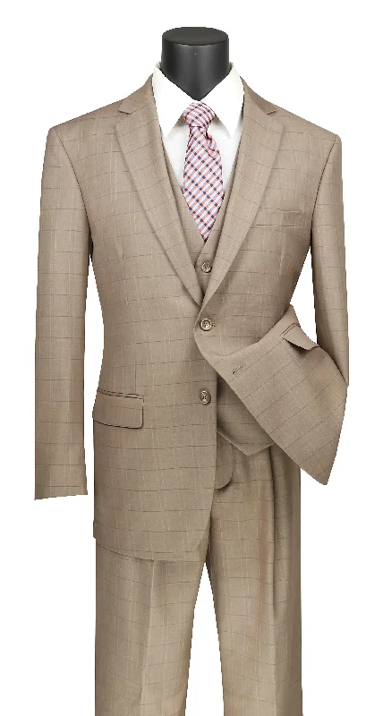 Dapper Suits Olympic Collection Glen Plaid Regular Fit Suit 3 Piece Tan