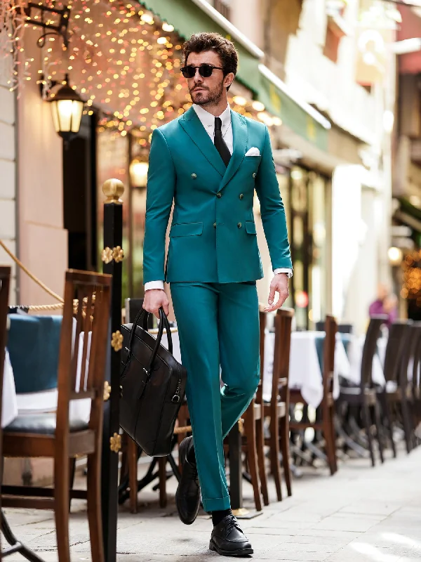 Layered Jackets Green Double Breasted Suit 2-Piece