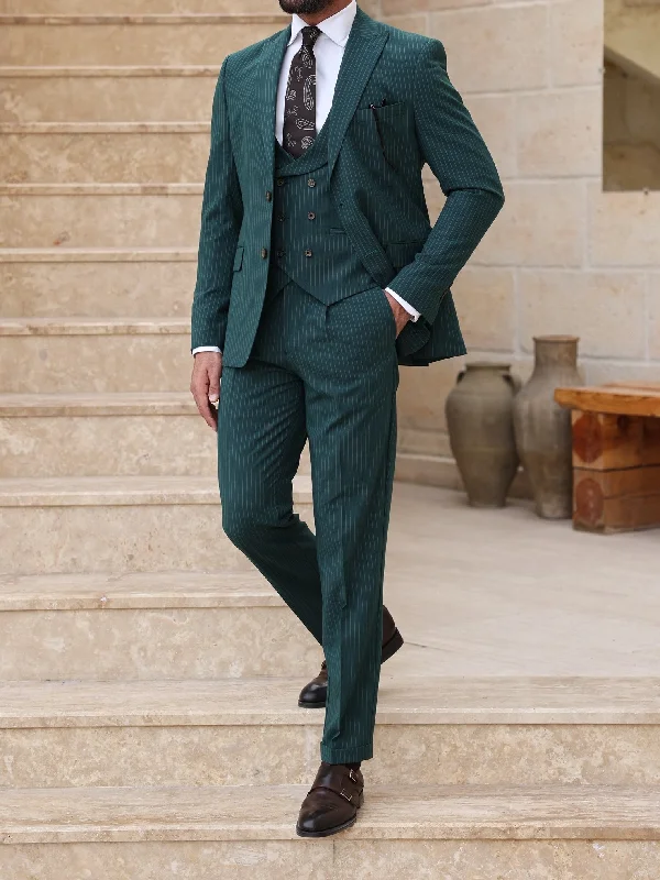 Leather Sneakers Green Striped Modern-Fit Suit 3-Piece