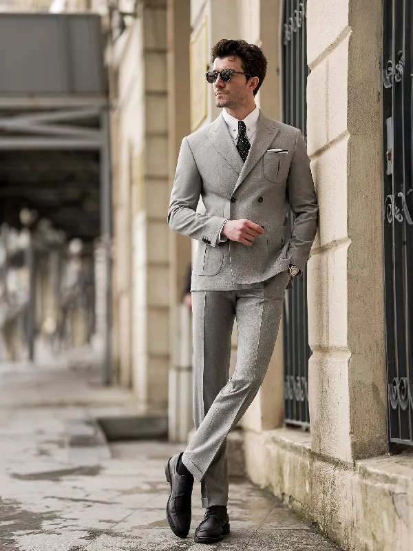 Classic Leather Grey Double Breasted Suit 2-Piece