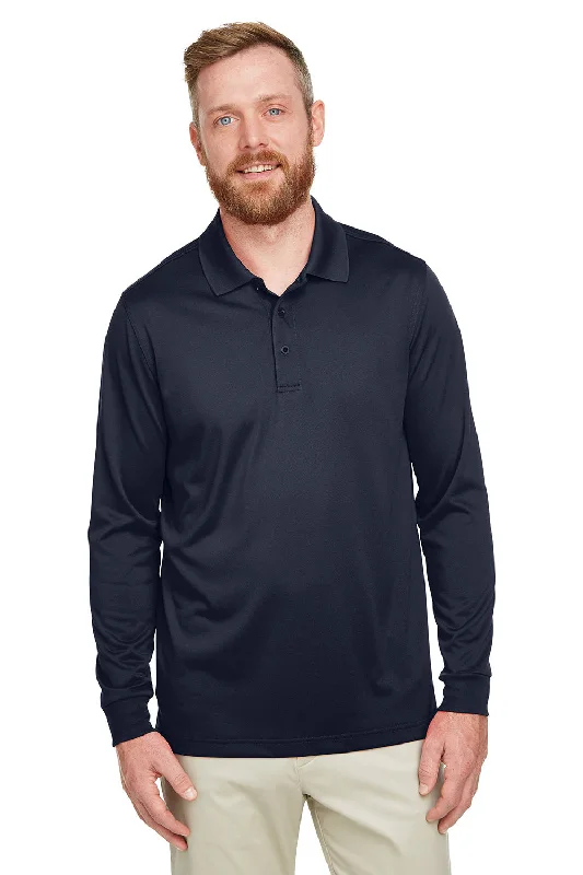 Soft Fabrics Harriton Mens Advantage Performance Moisture Wicking Long Sleeve Polo Shirt - Dark Navy Blue