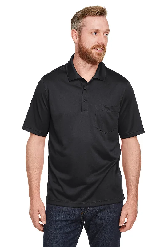 Designer Gloves Harriton Mens Advantage Performance Moisture Wicking Short Sleeve Polo Shirt w/ Pocket - Black