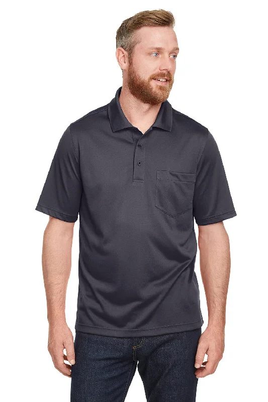 Summer Tees Harriton Mens Advantage Performance Moisture Wicking Short Sleeve Polo Shirt w/ Pocket - Dark Charcoal Grey