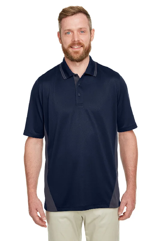 Dapper Suits Harriton Mens Flash Performance Moisture Wicking Colorblock Short Sleeve Polo Shirt - Dark Navy Blue/Dark Charcoal Grey