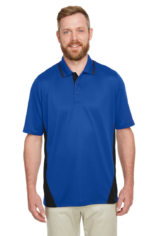 Work Boots Harriton Mens Flash Performance Moisture Wicking Colorblock Short Sleeve Polo Shirt - True Royal Blue/Black