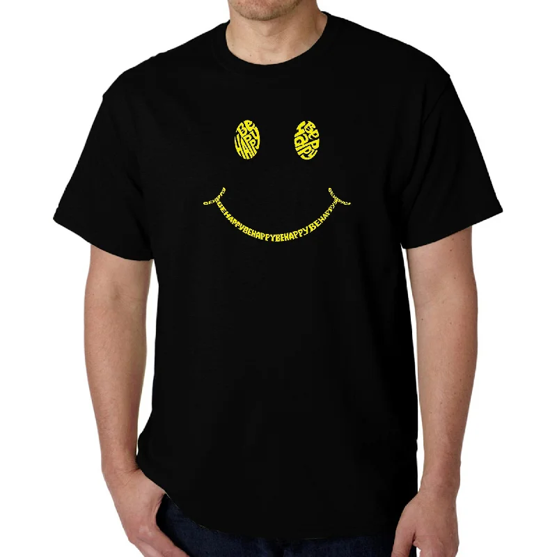 Designer Footwear LA Pop Art Men's Word Art T-shirt - Be Happy Smiley Face