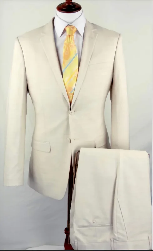 Fashion Basics Slim Fit Light Beige 2 Piece Suit Notch Lapel