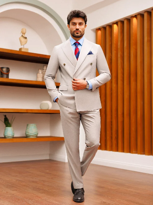 High-end Jackets Light Grey Double Breasted Suit 2-Piece