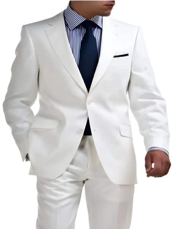 Jogging Jackets Linen Suit - Mens Summer Suits in  White 2 Button - Beach  Wedding