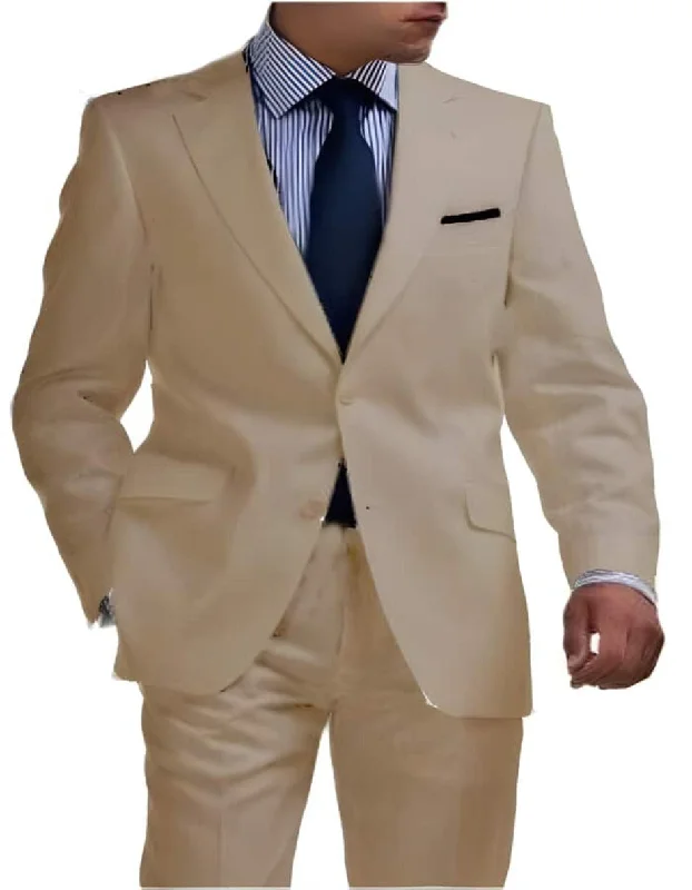 Modern Coats Linen Suit - Mens Summer Suits Tan 2 Button Color - Beach Wedding