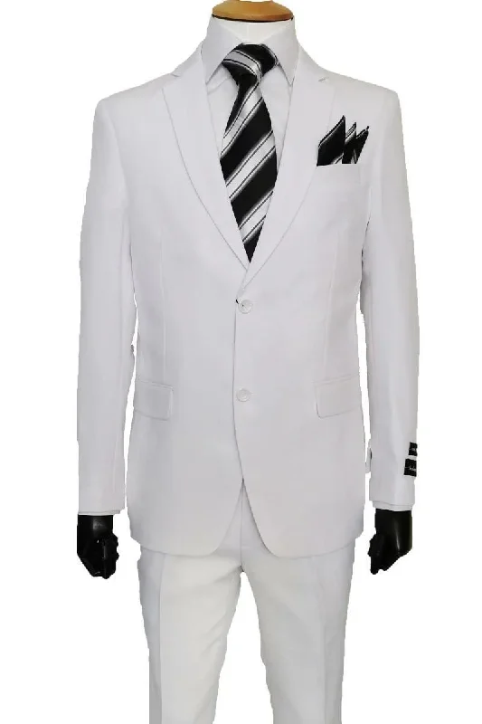 Sportswear Styles Mens 2 Button Classic Fit Basic Poplin Suit in White