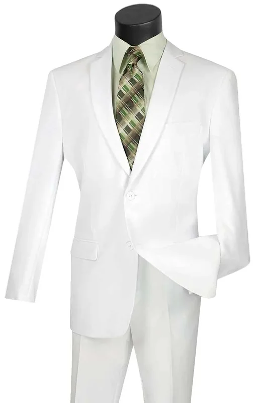 Warm Jackets Mens 2 Button Slim Fit Poplin Suit in White