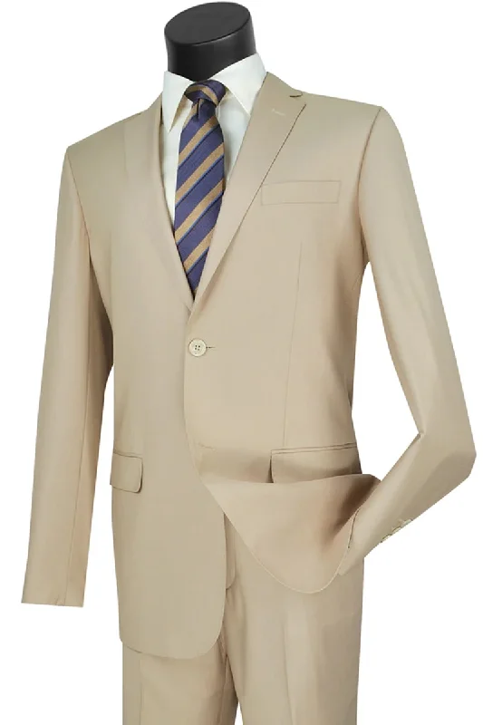 Leather Bags Mens Basic 2 Button Modern Fit Suit in Tan