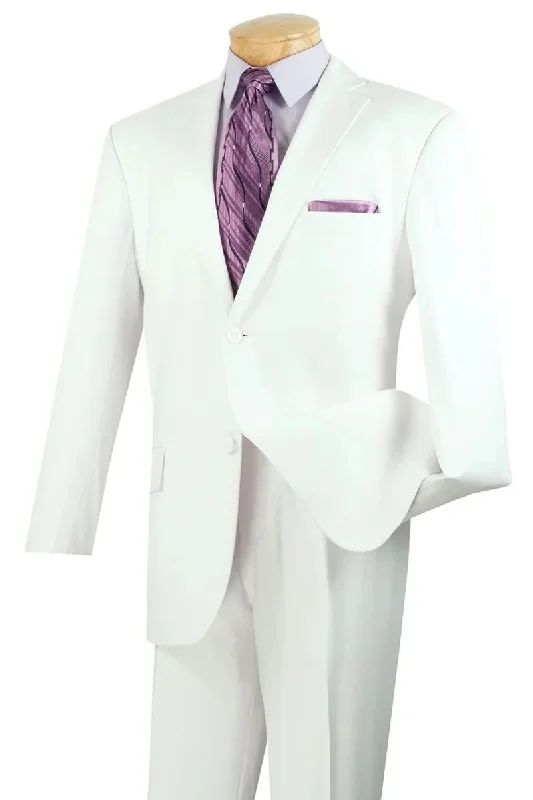 Boho Menswear Mens Two Button Modern Fit Poplin Suit in White