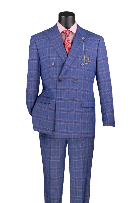 Street Shorts Double  Breasted Modern Fit Glen Plaid Suit  in  Blue