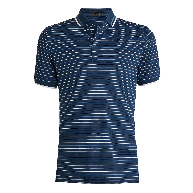 Classic Leather Multi Stripe Rib Collar Tech Pique Polo Ink - AW23