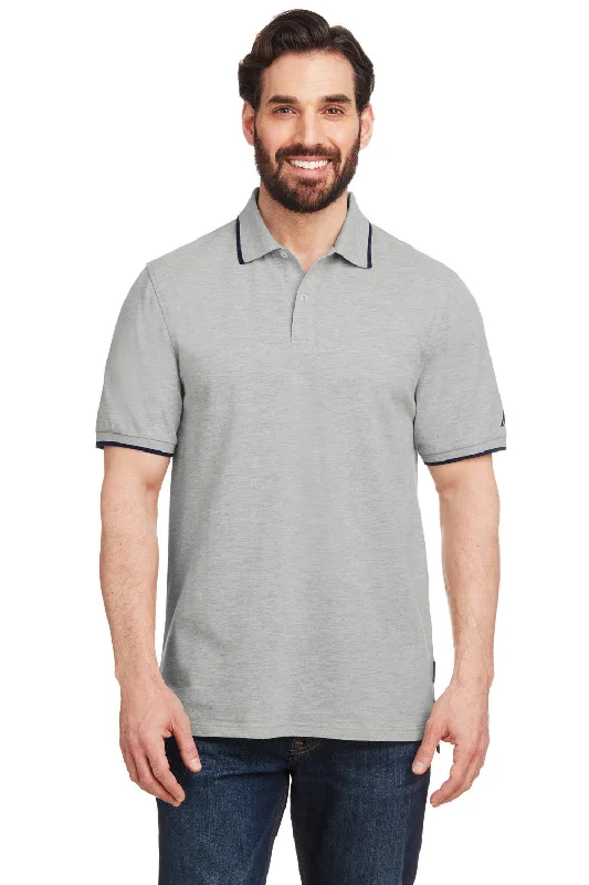 Relaxed Shirts Nautica Mens Desk Short Sleeve Polo Shirt - Oxford Grey/Navy Blue