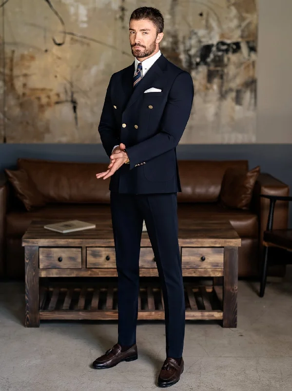 Stylish Comfort Navy Double Breasted Suit 2-Piece