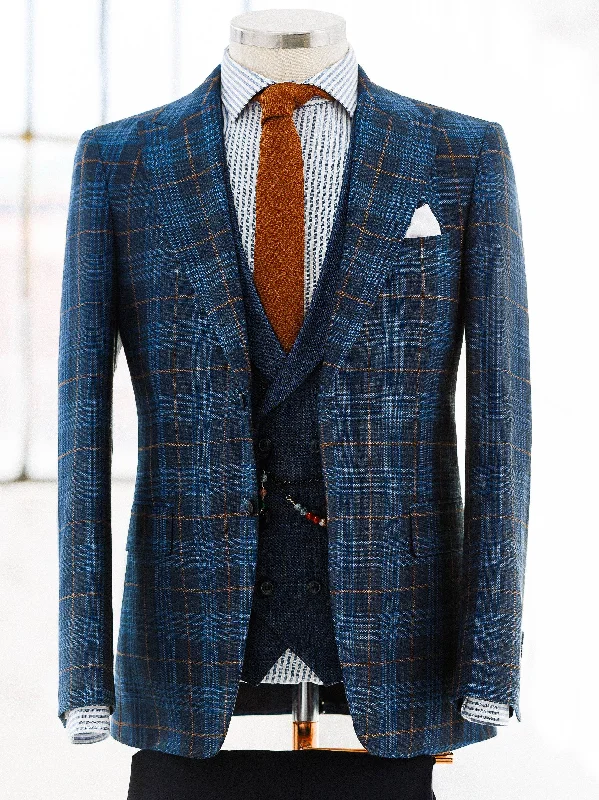 Stylish Sweaters Navy Plaid Slim-Fit Suit 3-Piece