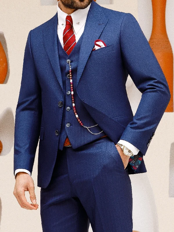 Sporty Look Navy Striped Slim-Fit Suit 3-Piece