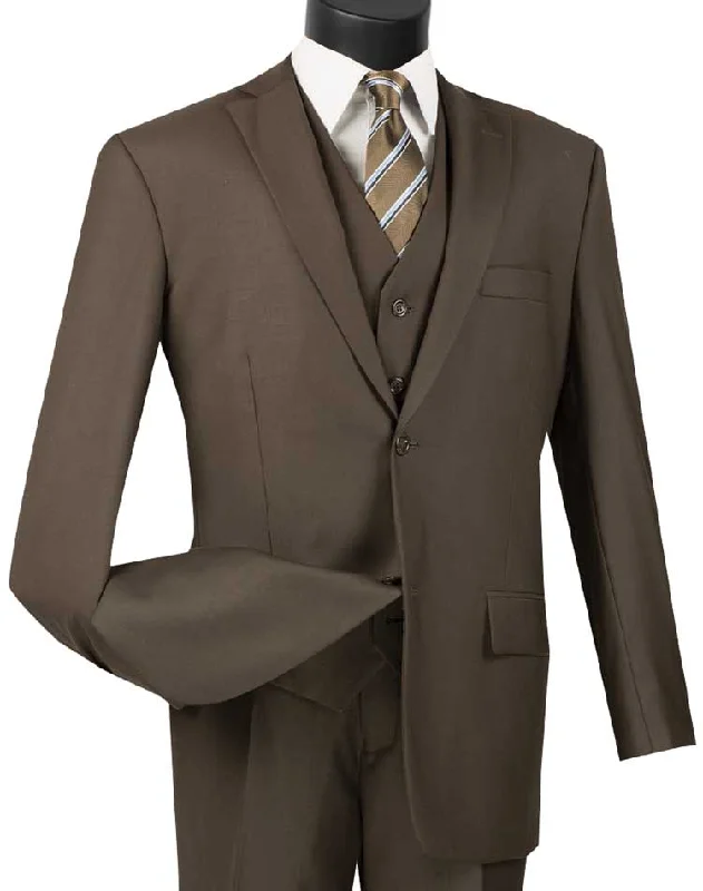 Classic Coats Regular Fit 3 Piece Suit 2 Button Brown