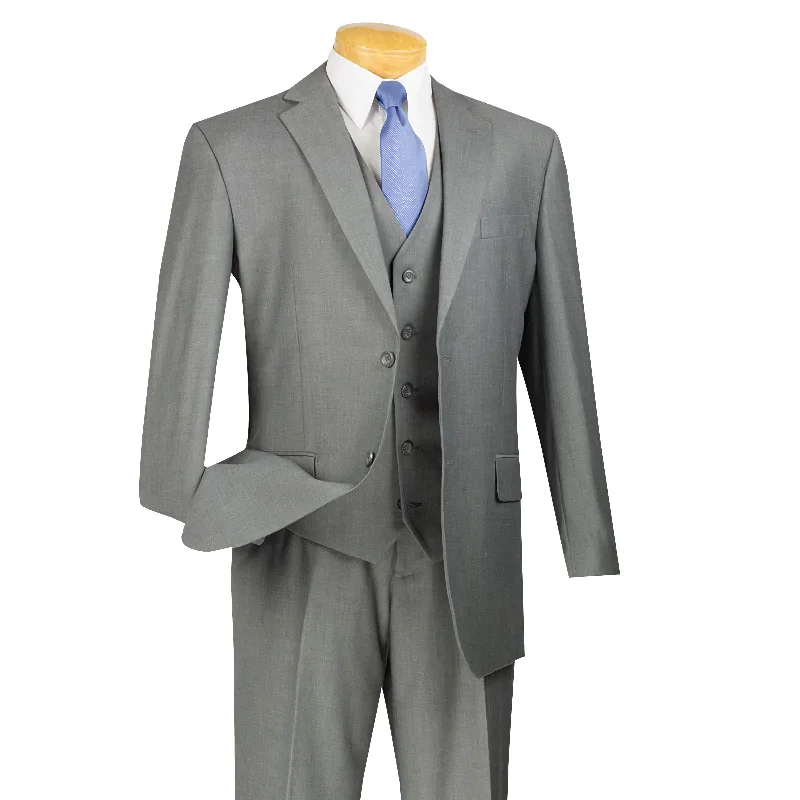 High-neck Sweaters Regular Fit 3 Piece Suit 2 Button Medium Gray