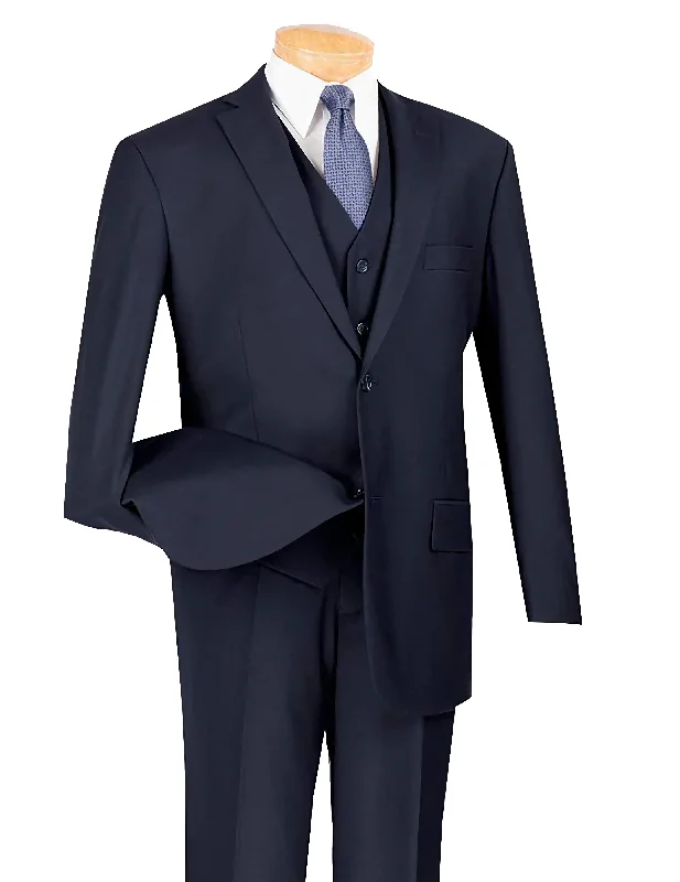 Warm Jackets Regular Fit 3 Piece Suit 2 Button Navy