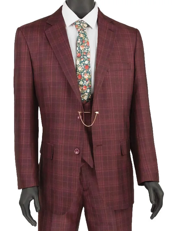 Leather Bags Regular Fit 3 Piece Suit Burgundy