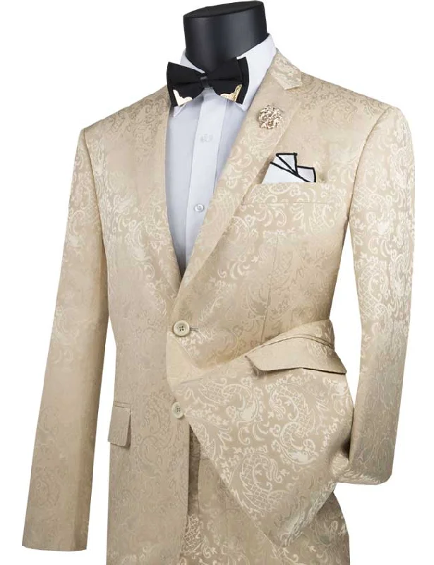 Summer Tees Slim Fit  Paisley Suit 2 Piece Beige