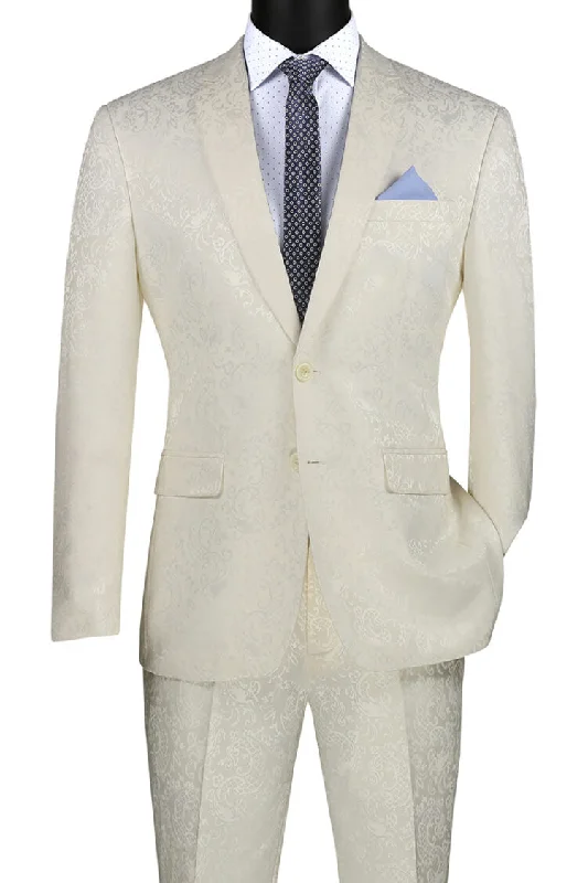 Tech Jackets Slim Fit  Paisley Suit 2 Piece Ivory