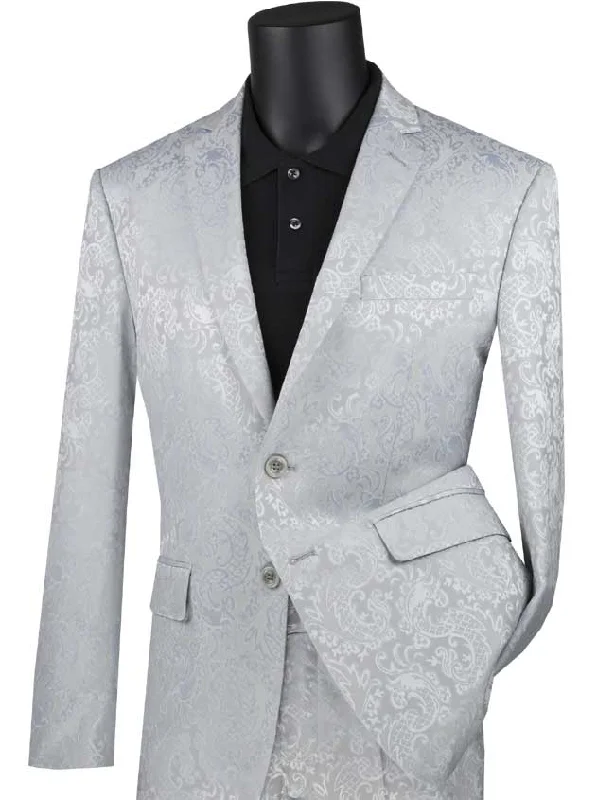 Slim Trousers Slim Fit  Paisley Suit 2 Piece Silver