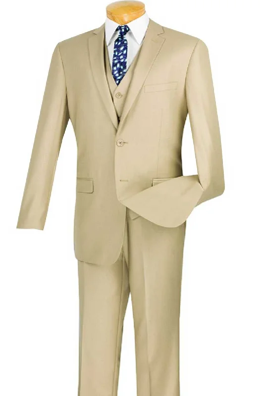 Sporty Suits Slim Fit Suit 3 Piece 2 Button in Light Beige