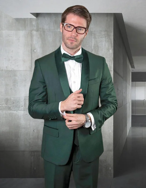 Varsity Jackets Statement Men's Hunter Green Shawl Vested Tuxedo