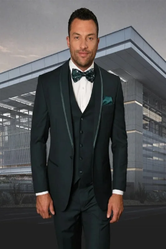 Classic Coats Statement Men's Hunter with Trim Lapel Vested 100% Wool Tuxedo