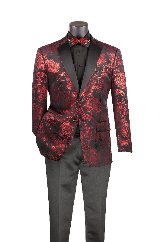 Wool Suits Velvet Black And Red Modern Fit Paisley Pattern