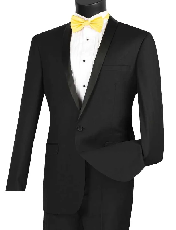 Stylish Sneakers Wedding Collection - Shawl Collar Slim Fit Tuxedo 2 Piece 1 Button Black