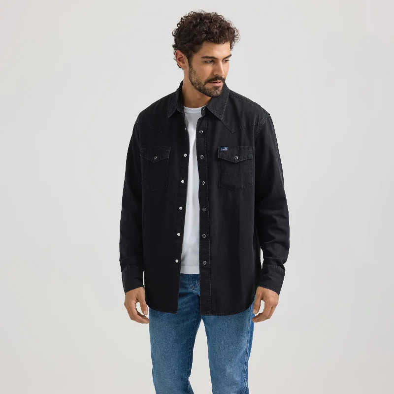 Turtleneck Sweaters Wrangler Long Sleeve Black Denim Shirt