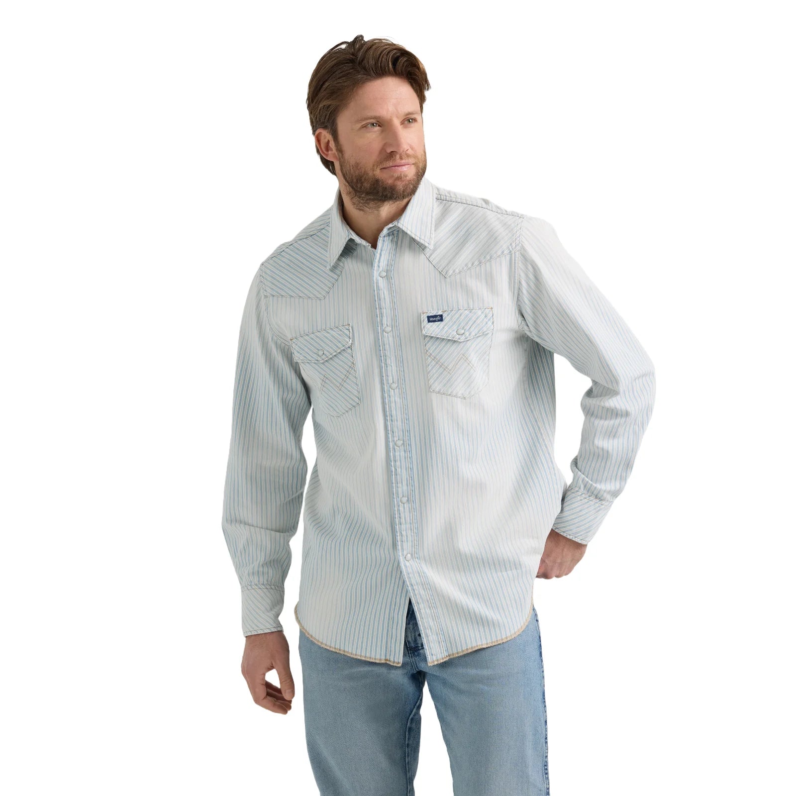 Statement Shoes Wrangler White and Blue Snap Button Shirt