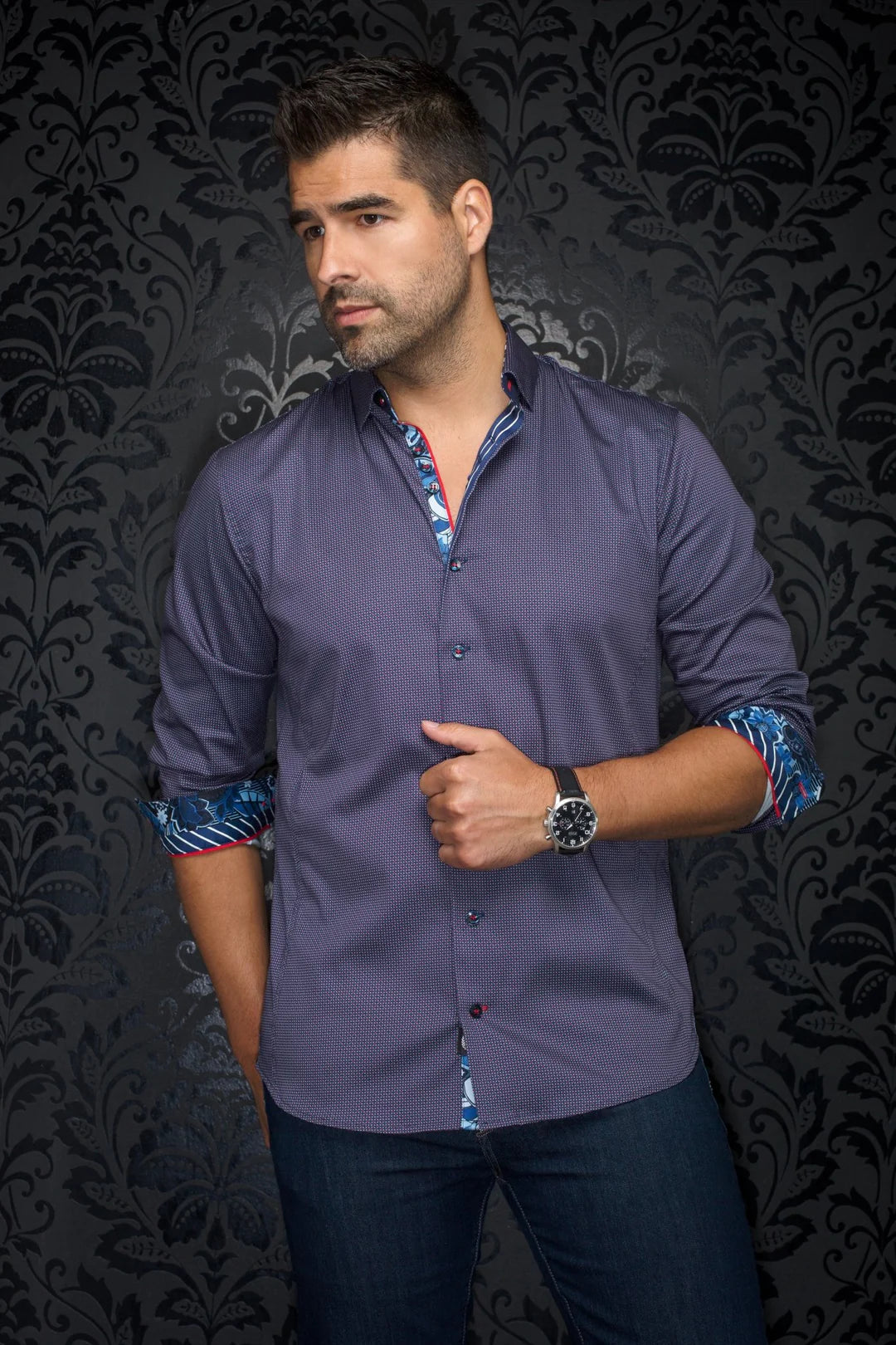 Boho Menswear Au Noir Stretch Shirt | Sosa Navy Red