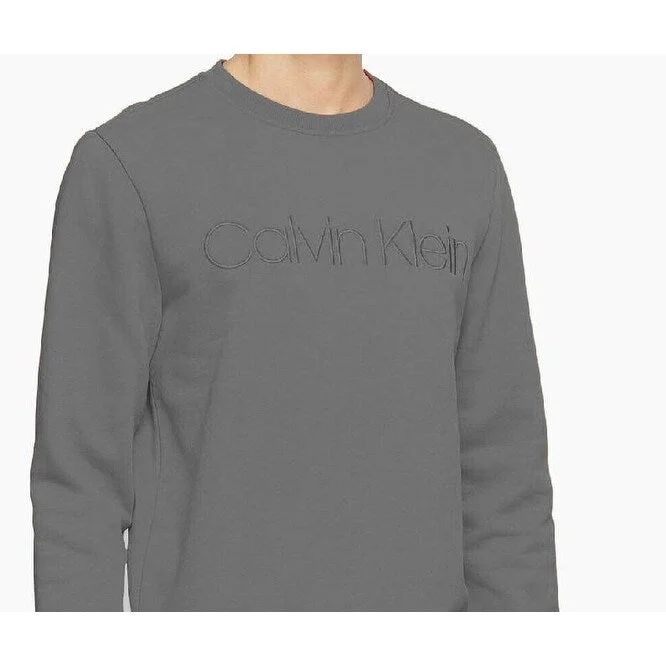 Graphic Caps Calvin Klein Men's Tonal Embroidered Logo Fleece Sweatshirt Med Gray Size Extra Large