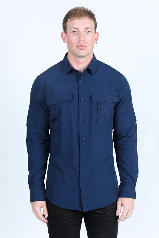 Work Boots Men's Fishing Navy Long Sleeve Shirt