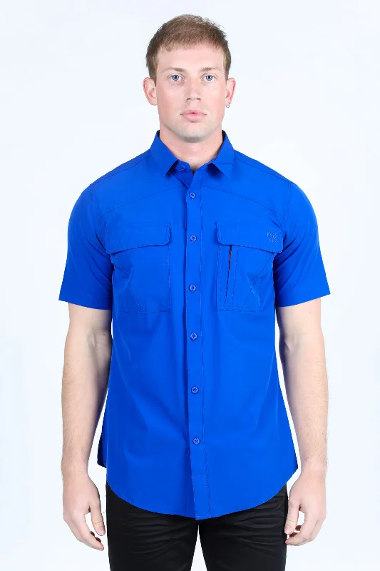 Urban Vests Men's Fishing Royal Blue Short Sleeve Shirt