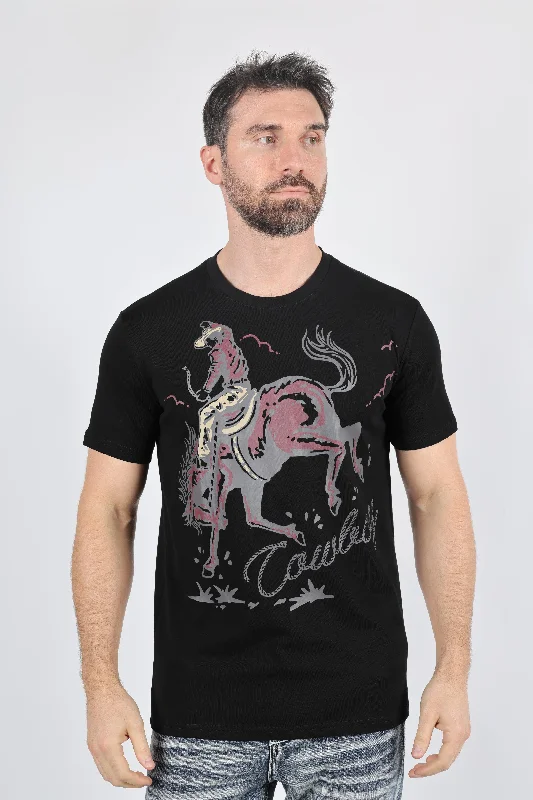 Warm Jackets Mens Modern Fit Cotton Stretch Horse-Rider Print T-Shirt