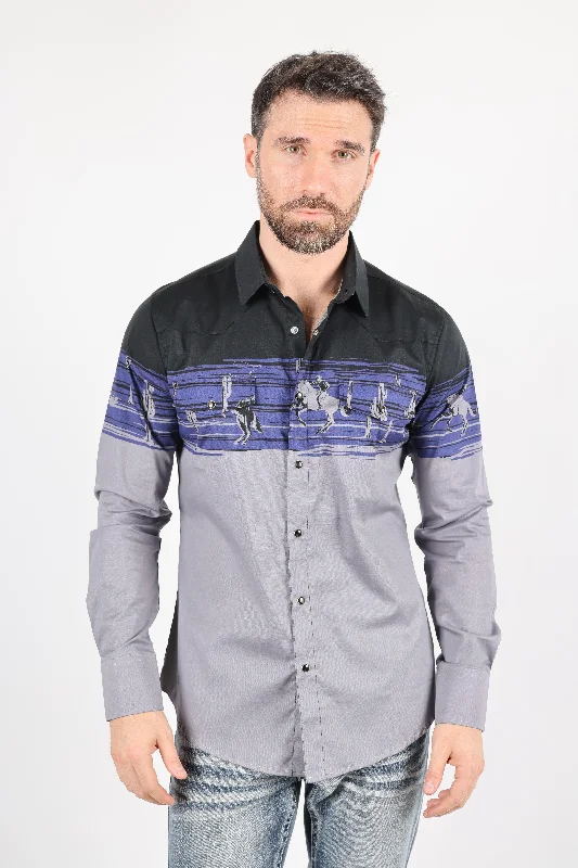 Workwear Jackets Men's Modern Fit Cotton Stretch Rodeo Panoramic Print Shirt