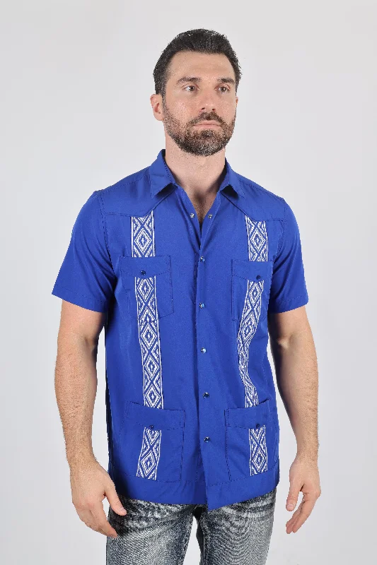 Leather Gloves Men's Modern Royal Blue GUAYABERA Shirt