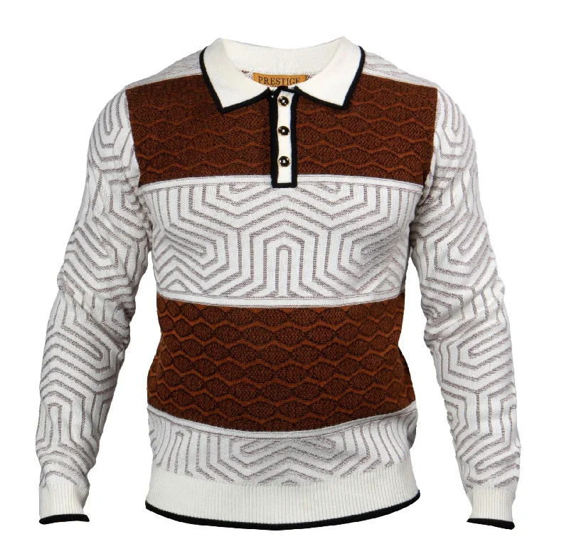 Light Jackets Prestige SW-551 3 Button Polo Sweater - Brown