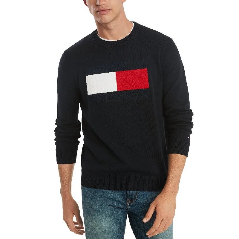 Casual Comfort Tommy Hilfiger Men's Stan Regular-Fit Tufted Chenille Logo Sweater Black Size Medium